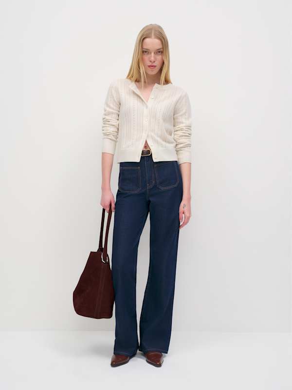 Hannah Crew Cardigan - Arctic Pointelle