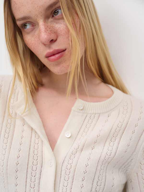 Hannah Crew Cardigan - Arctic Pointelle