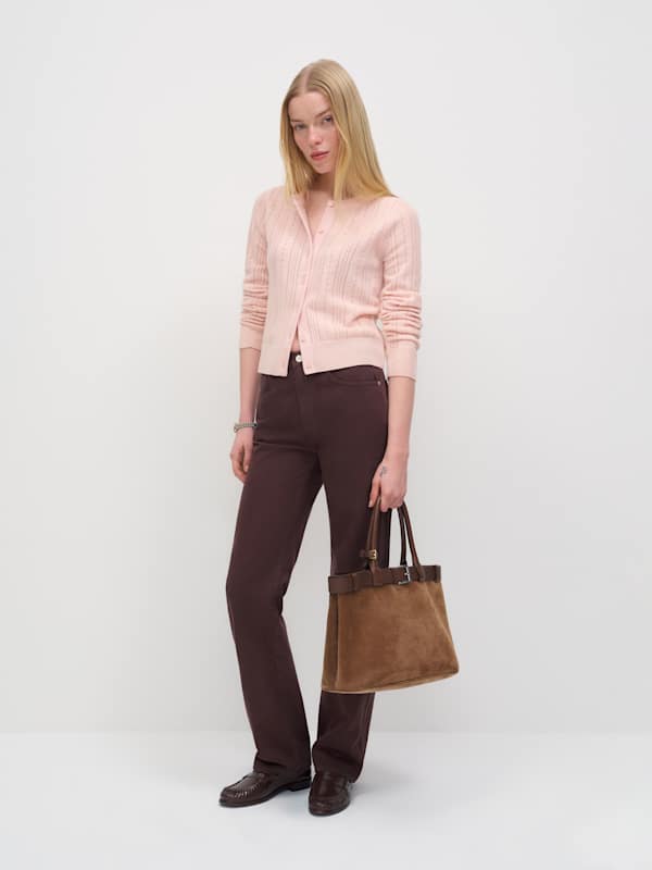 Hannah Crew Cardigan - Cherry Blossom Pointelle