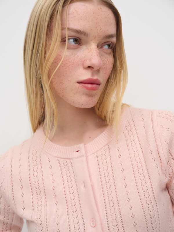 Hannah Crew Cardigan - Cherry Blossom Pointelle