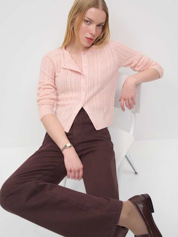 Hannah Crew Cardigan - Cherry Blossom Pointelle