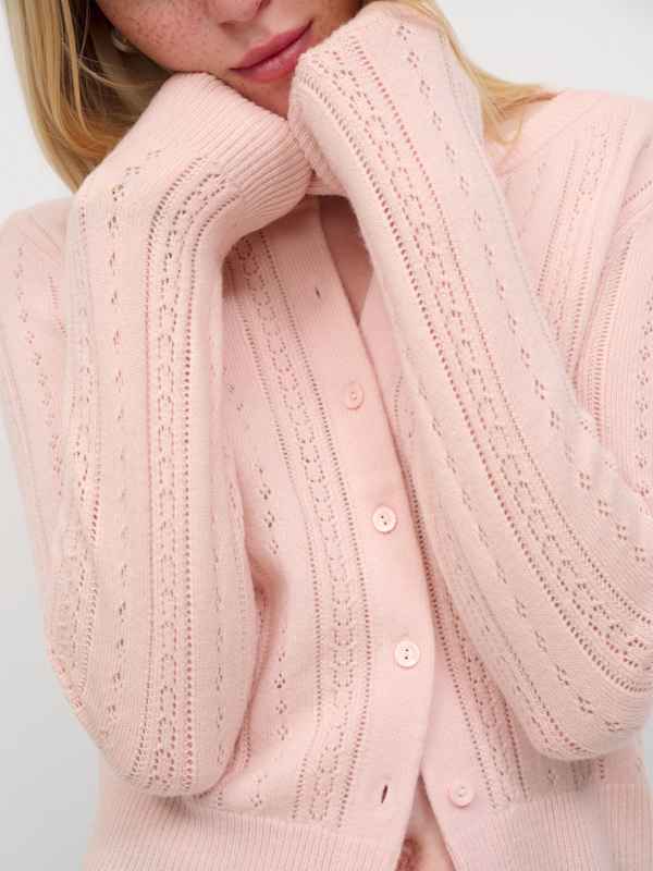 Hannah Crew Cardigan - Cherry Blossom Pointelle