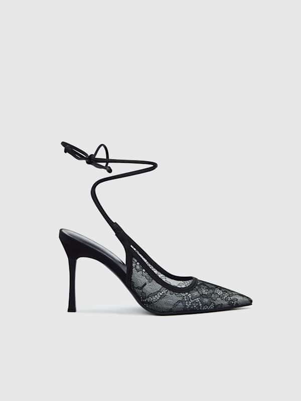 Paris Heeled Pump - Black Lace