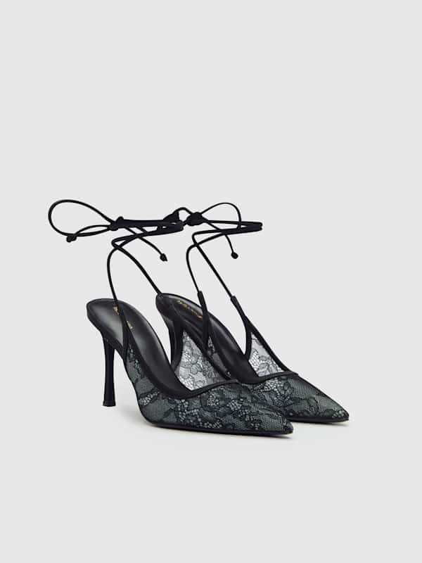 Paris Heeled Pump - Black Lace