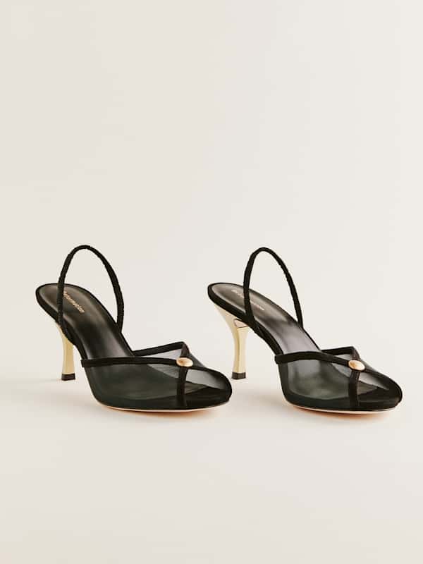 Paula Heeled Sandal - Black Mesh