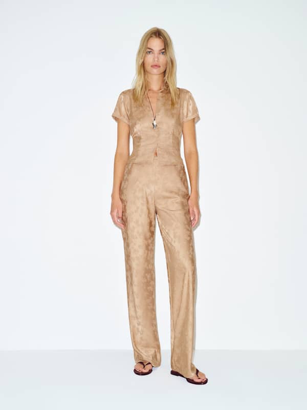 Gale Mid Rise Bias Pant - Gold Jacquard