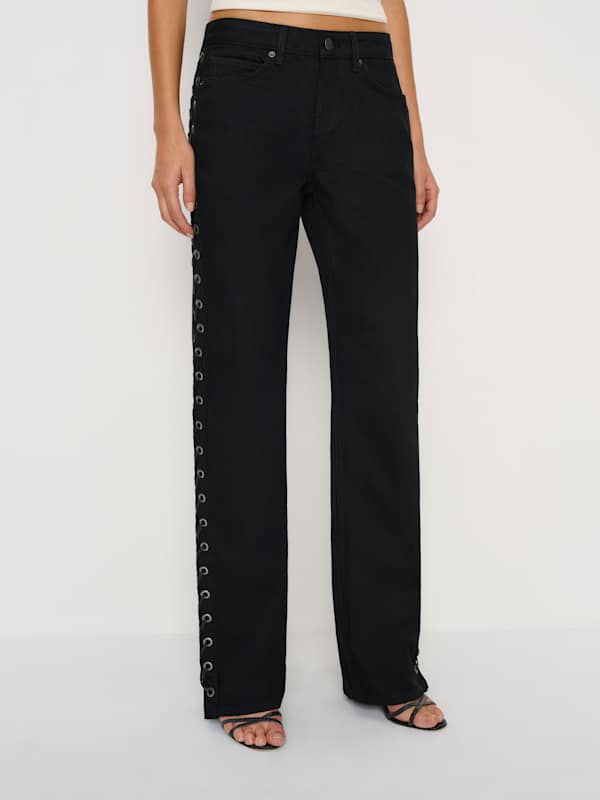 Charlee Low Rise Straight Leg Jeans - Black Lacing