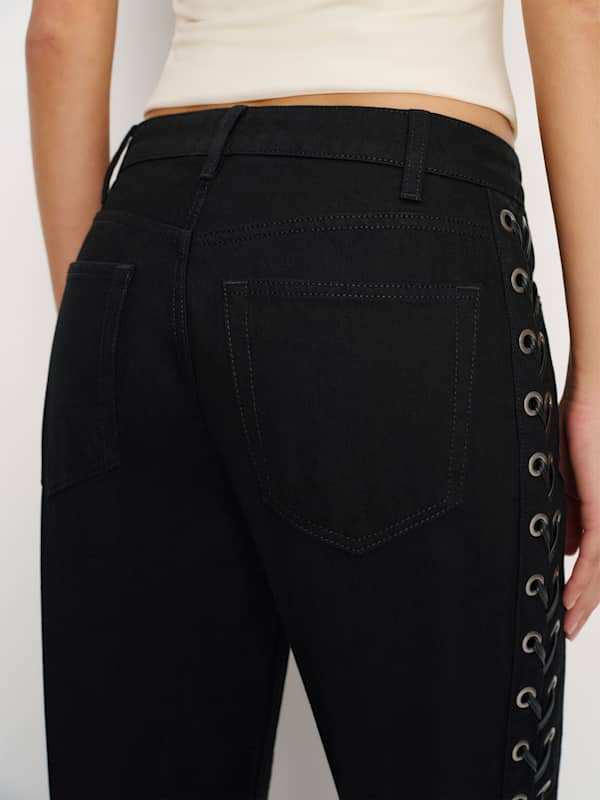 Charlee Low Rise Straight Leg Jeans - Black Lacing