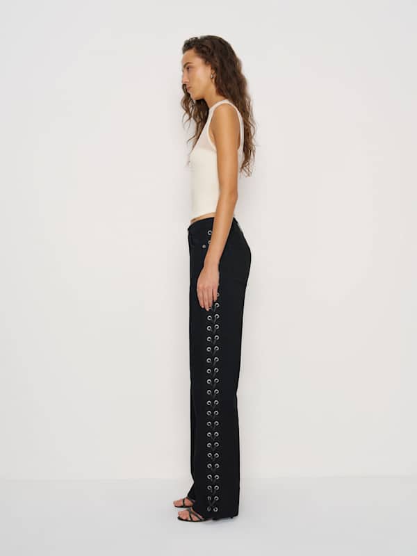 Charlee Low Rise Straight Leg Jeans - Black Lacing