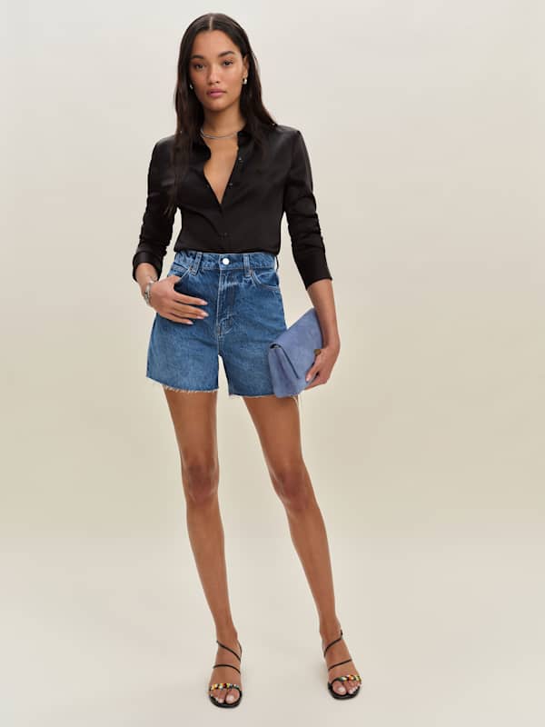 Saige High Rise 4&rdquo; Jean Shorts - Pelican