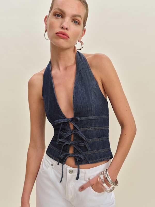 Kyleigh Denim Halter Top - Bodega