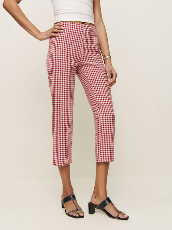 Petra Linen Low Rise Pedal Pusher Pant - Tomato Check