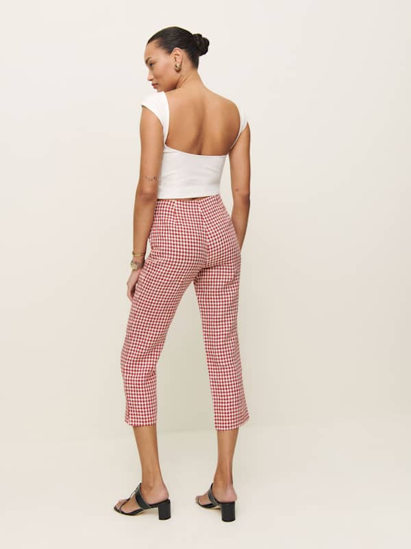 Petra Linen Low Rise Pedal Pusher Pant - Tomato Check