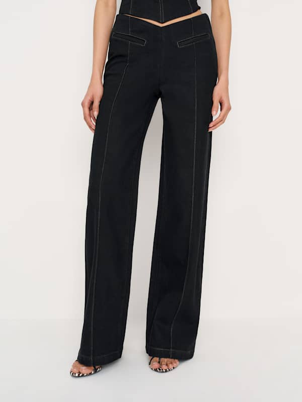 Arana Stretch Low Rise Trouser Wide Leg Jeans - Black