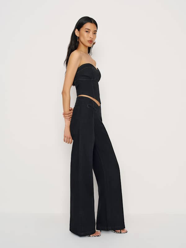 Arana Stretch Low Rise Trouser Wide Leg Jeans - Black