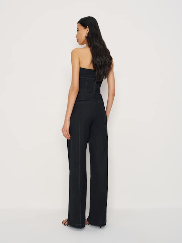 Arana Stretch Low Rise Trouser Wide Leg Jeans - Black