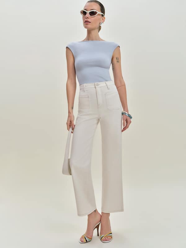Alyssa Stretch High Rise Wide Leg Cropped Jeans - Fior Di Latte