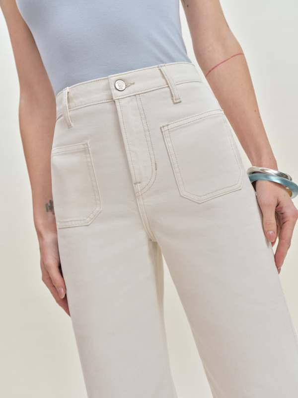 Alyssa Stretch High Rise Wide Leg Cropped Jeans - Fior Di Latte
