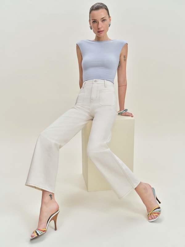 Alyssa Stretch High Rise Wide Leg Cropped Jeans - Fior Di Latte
