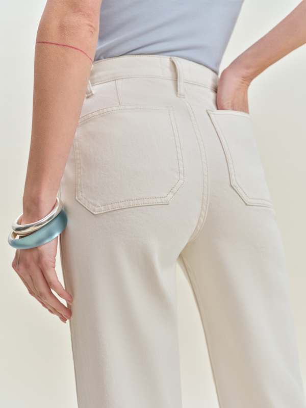 Alyssa Stretch High Rise Wide Leg Cropped Jeans - Fior Di Latte