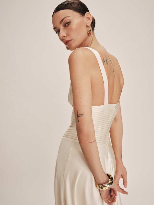 Arianwen Satin Dress - Fior Di Latte