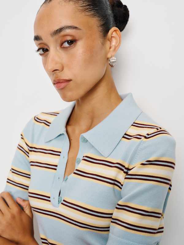 Hadley Cotton Polo Sweater Dress - Horizon Multi Stripe