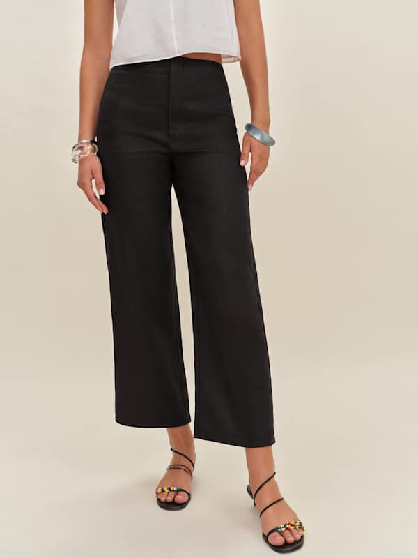 Joni Linen Cropped Pant - Black