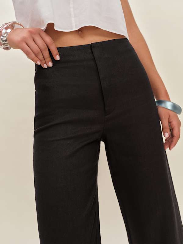 Joni Linen Cropped Pant - Black