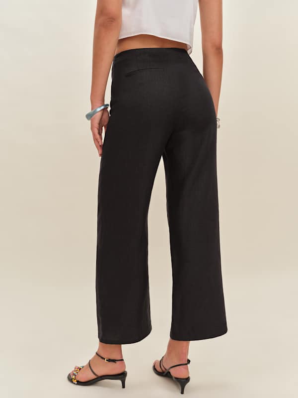 Joni Linen Cropped Pant - Black
