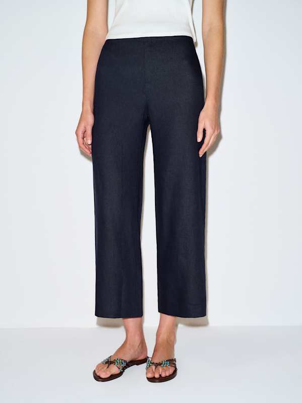 Joni Linen Cropped Pant - Midnight