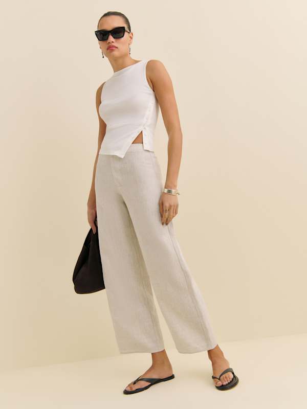 Joni Linen Cropped Pant - Oatmeal