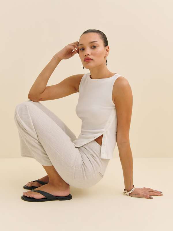 Joni Linen Cropped Pant - Oatmeal