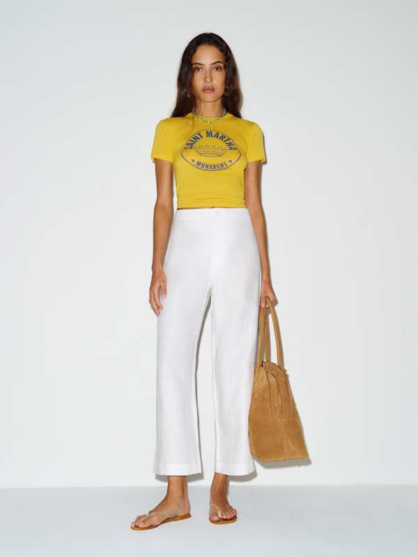 Joni Linen Cropped Pant - White