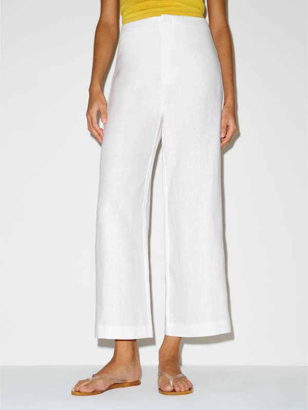 Joni Linen Cropped Pant - White