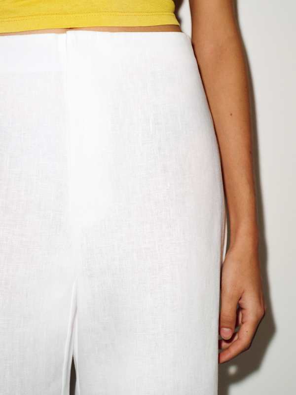 Joni Linen Cropped Pant - White