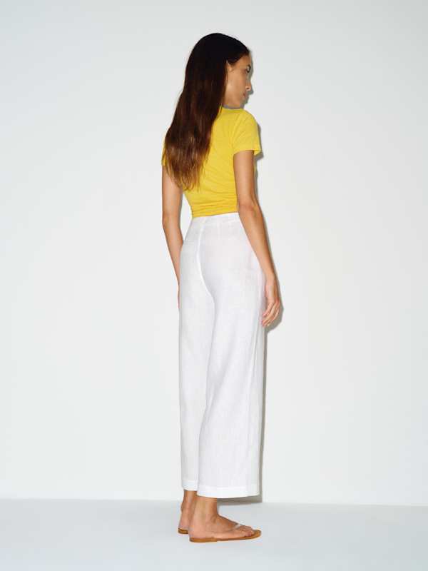 Joni Linen Cropped Pant - White