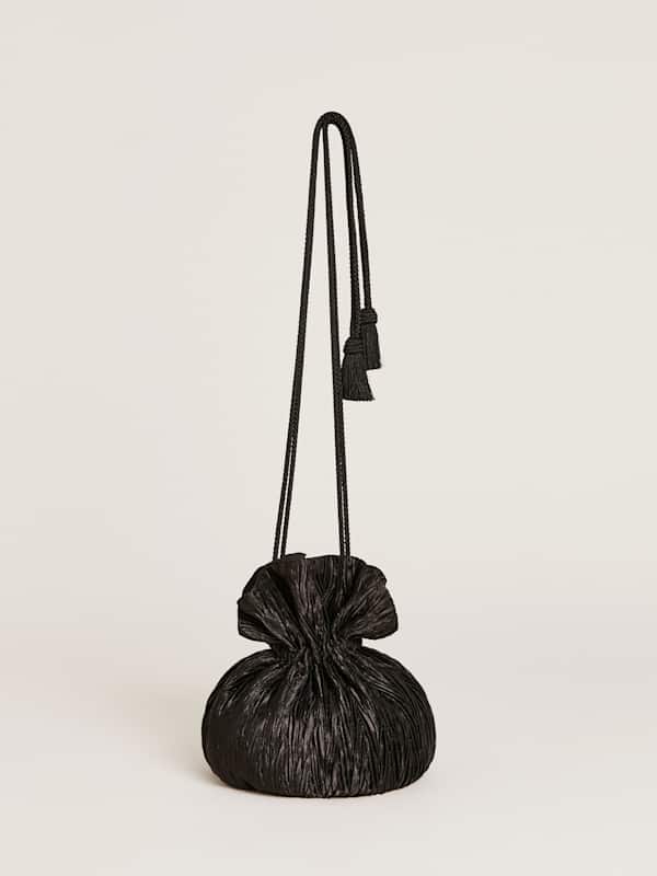 Aphrodite Pleated Pouch - Plisse Black Satin