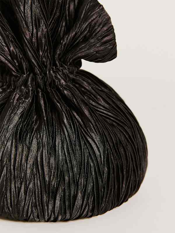 Aphrodite Pleated Pouch - Plisse Black Satin