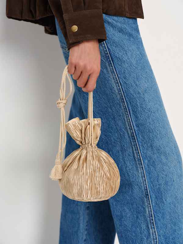 Aphrodite Pleated Pouch - Plisse Champagne Satin