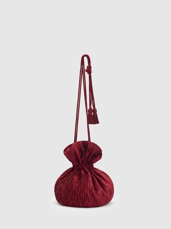 Aphrodite Pleated Pouch - Plisse Oxblood Satin
