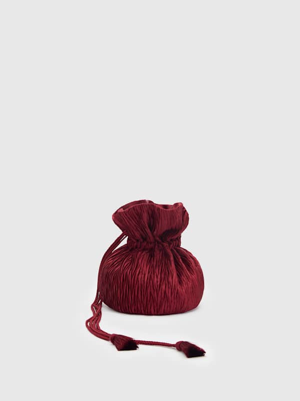 Aphrodite Pleated Pouch - Plisse Oxblood Satin