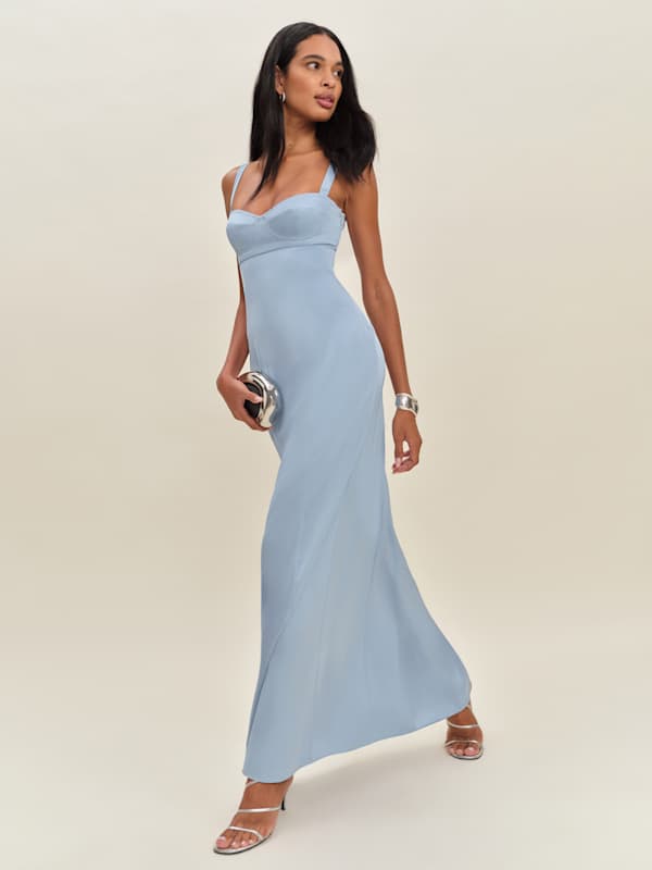 Britney Satin Dress - Blue Mist