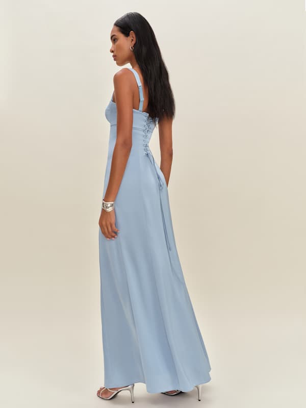 Britney Satin Dress - Blue Mist
