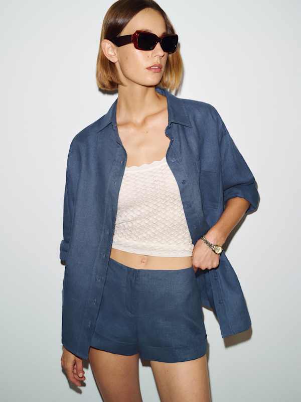 Eli Oversized Linen Shirt - Muted Navy