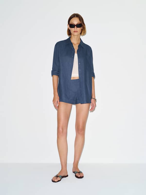 Eli Oversized Linen Shirt - Muted Navy