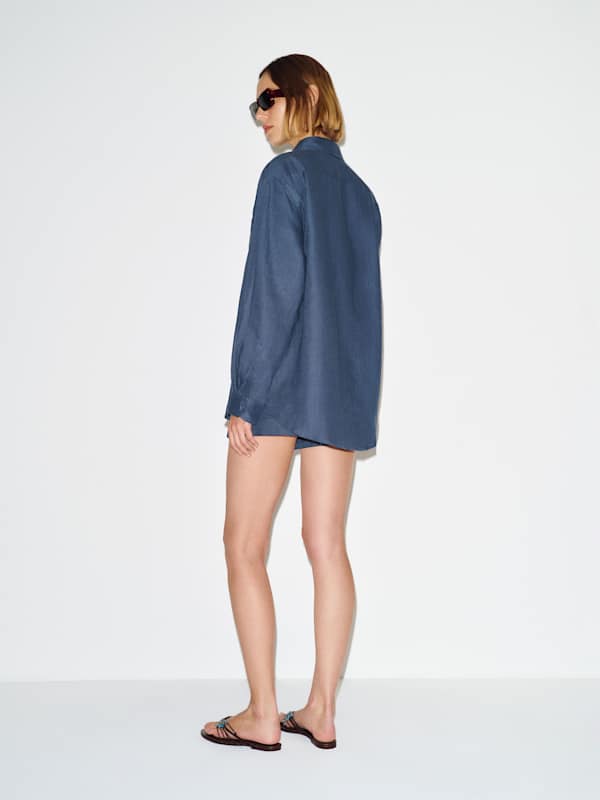 Eli Oversized Linen Shirt - Muted Navy