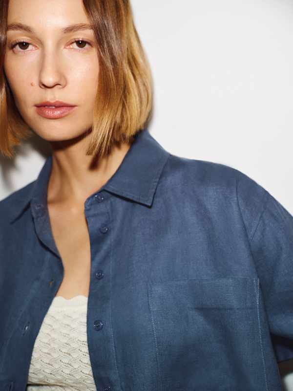 Eli Oversized Linen Shirt - Muted Navy