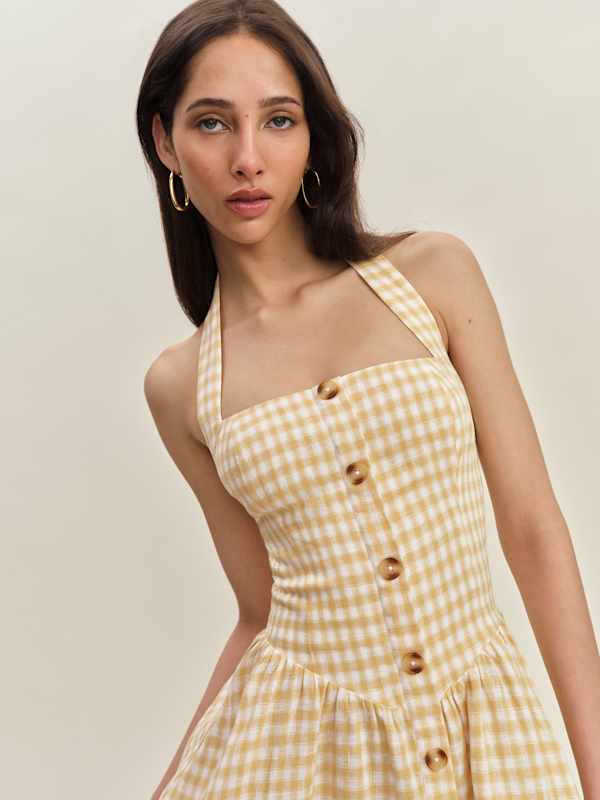 Mariela Linen Dress - Sunshine Check