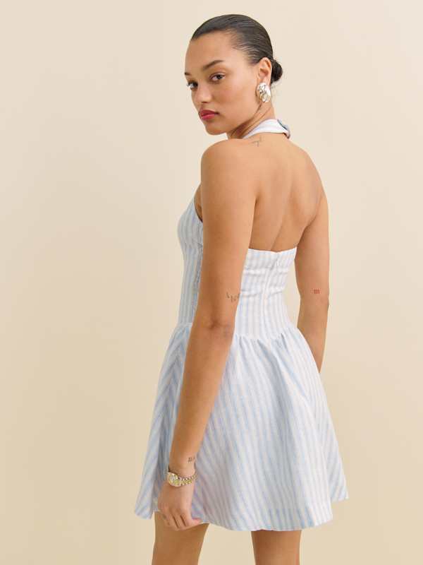 Mariela Linen Dress - Swan Stripe