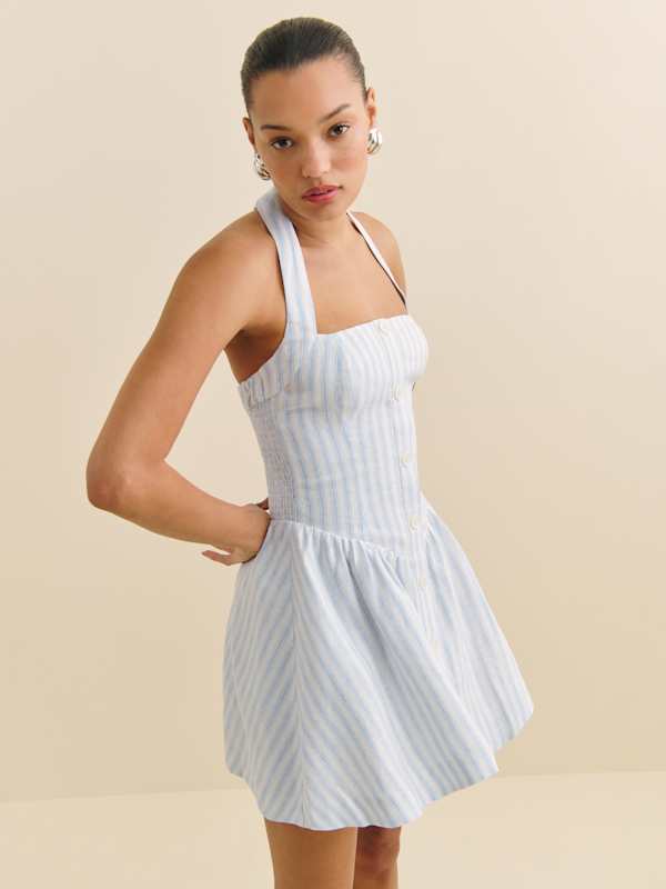 Mariela Linen Dress - Swan Stripe